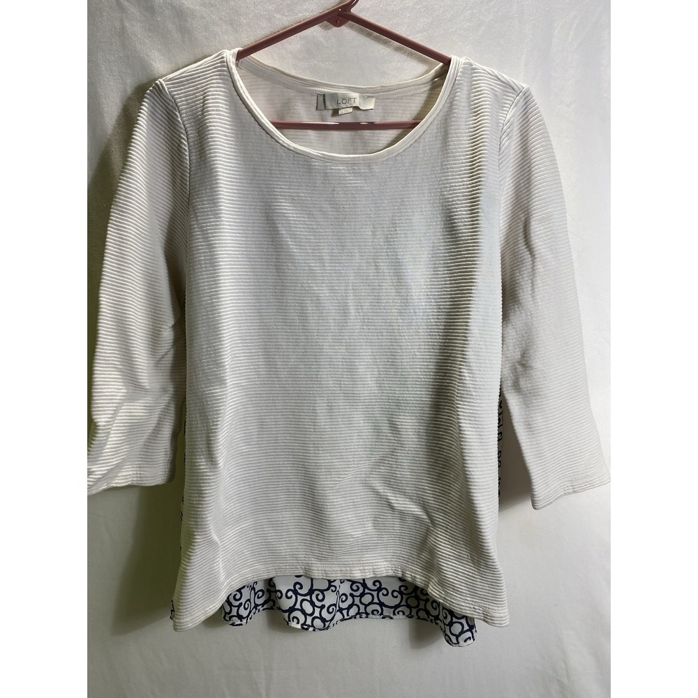 Loft Tunic Top Women's Small Mixed Media Ribbed Shirt 3/4 Sleeves Casual